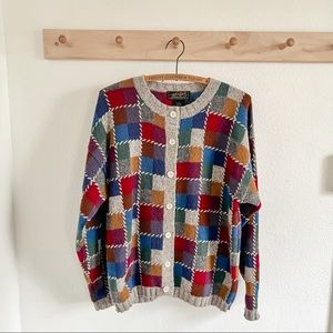 Vintage Eddie Bauer Wool Rainbow Checker Cardigan